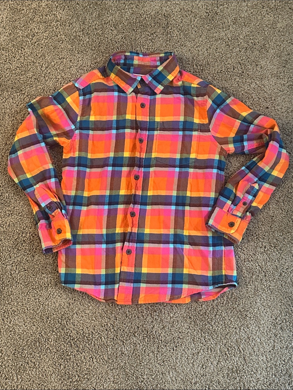 Kids Bright Plaid Button-Down Shirt - Multi Color - Picture 3 of 7